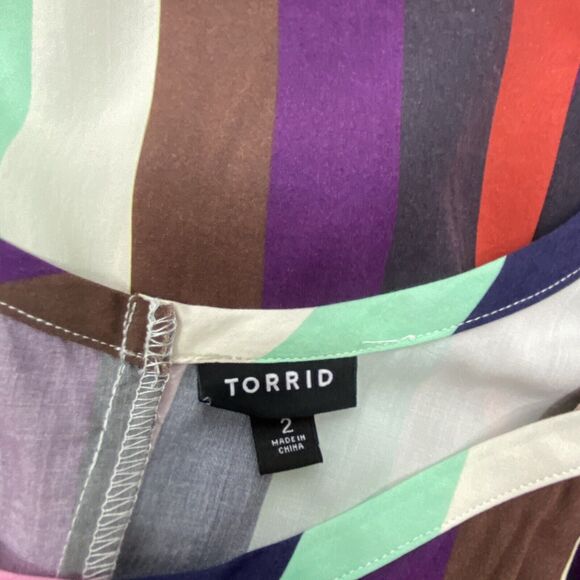 TORRID Trapeze Midi Dress Challis Stripe Size 2(18-20) Run smaller Side Pockets - Picture 5 of 6